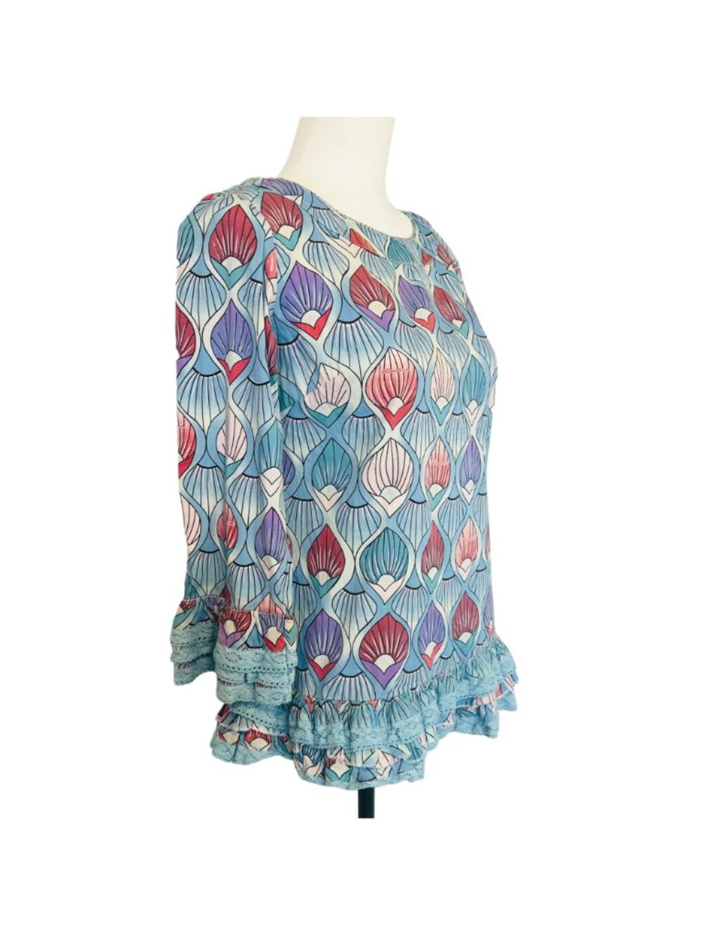 Almatrichi Madrid Spain Boho Blouse Geometric Ruffle Minimalist Preppy RARE Top - Picture 9 of 12